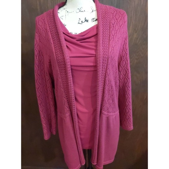 Set purple pointelle open cardigan Sleeveless Cowl set size Medium 3/4 sleeve - Picture 1 of 10